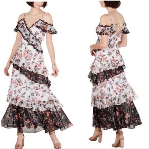 Avec Les Filles Floral Tiered Ruffled Dress 4 - Picture 1 of 12